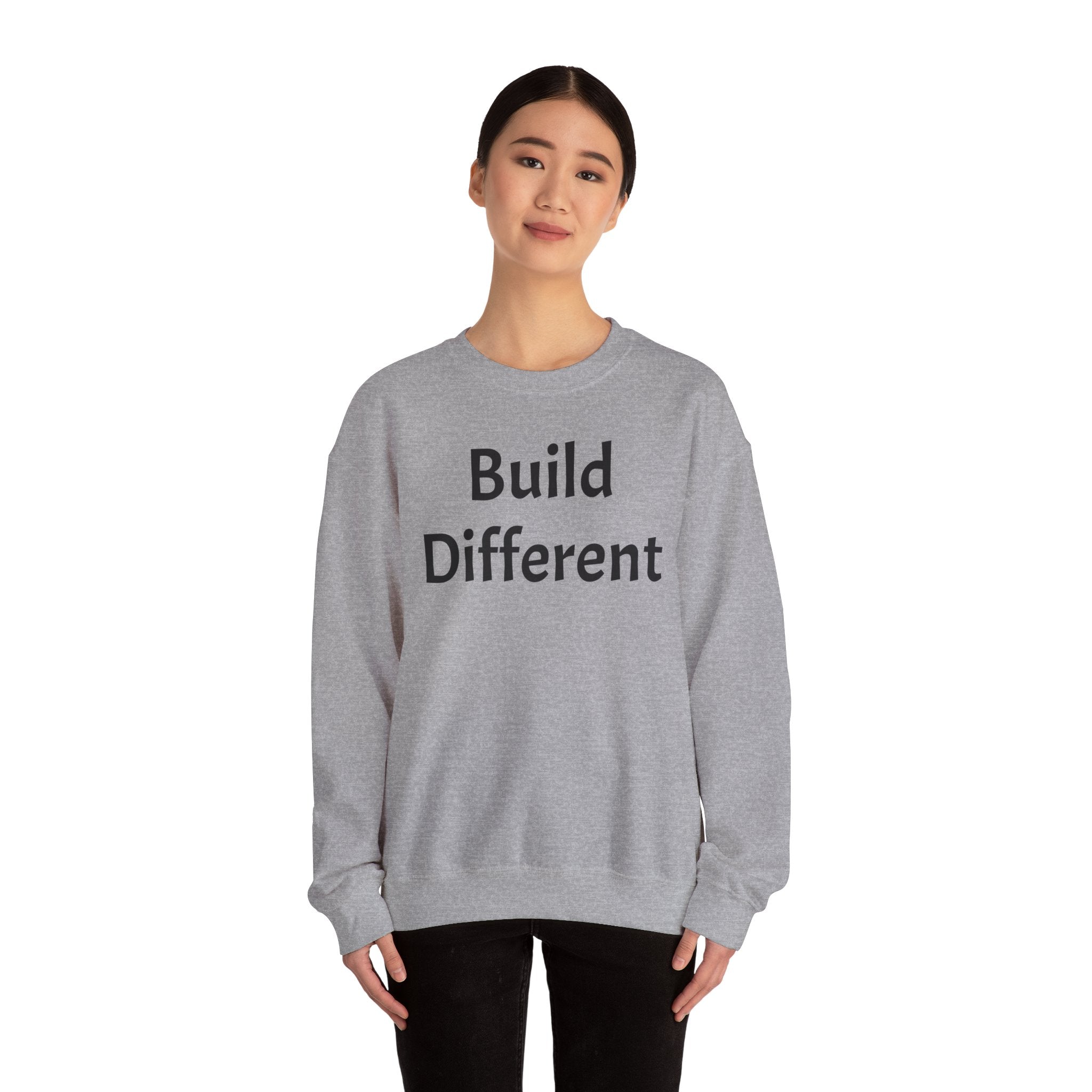 Crewneck Sweatshirt — “Build Different” Front & “It’s a New Day” Back Motivational Pullover