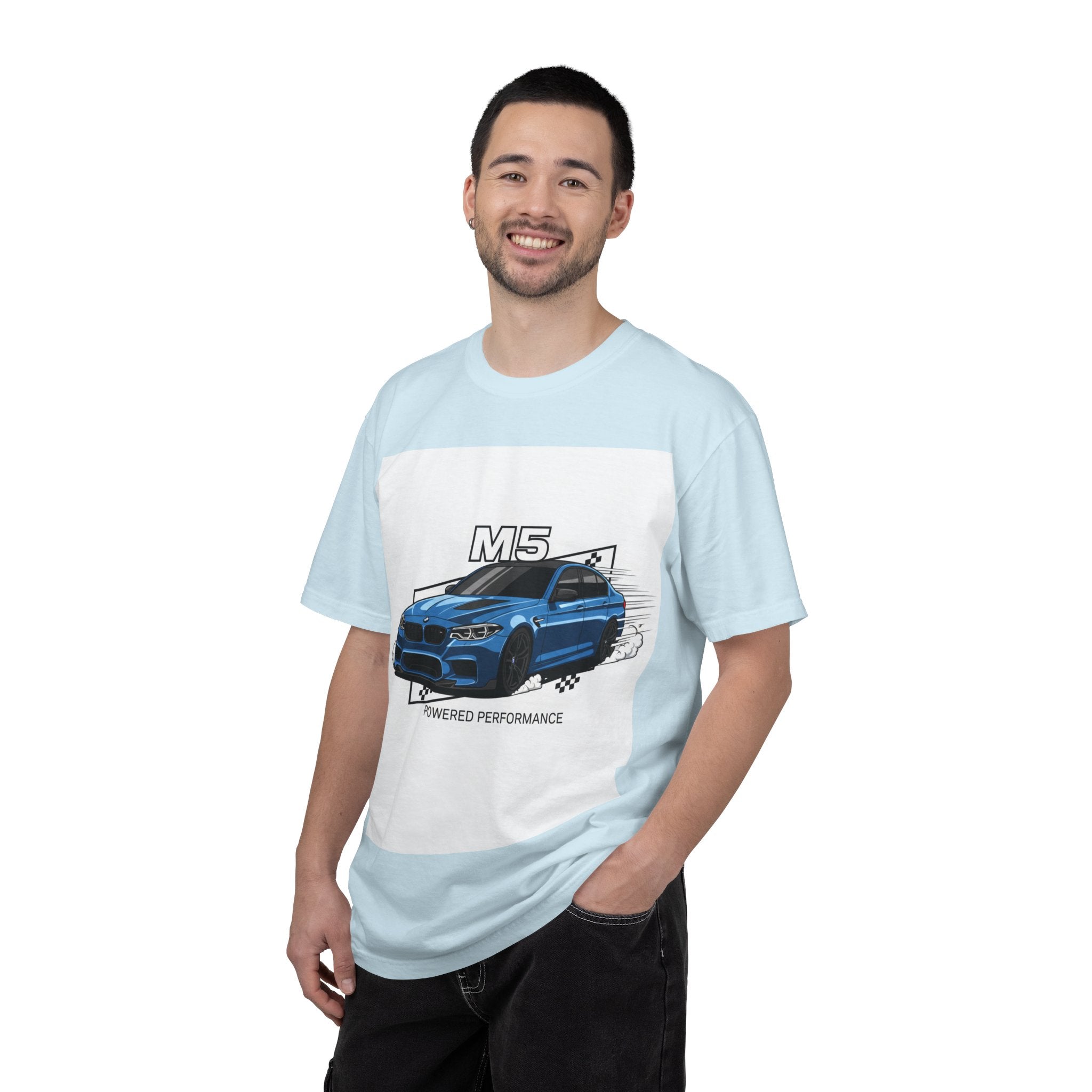 M5 Blue Car Powered Performance T-shirt | BMW Competition Graphic